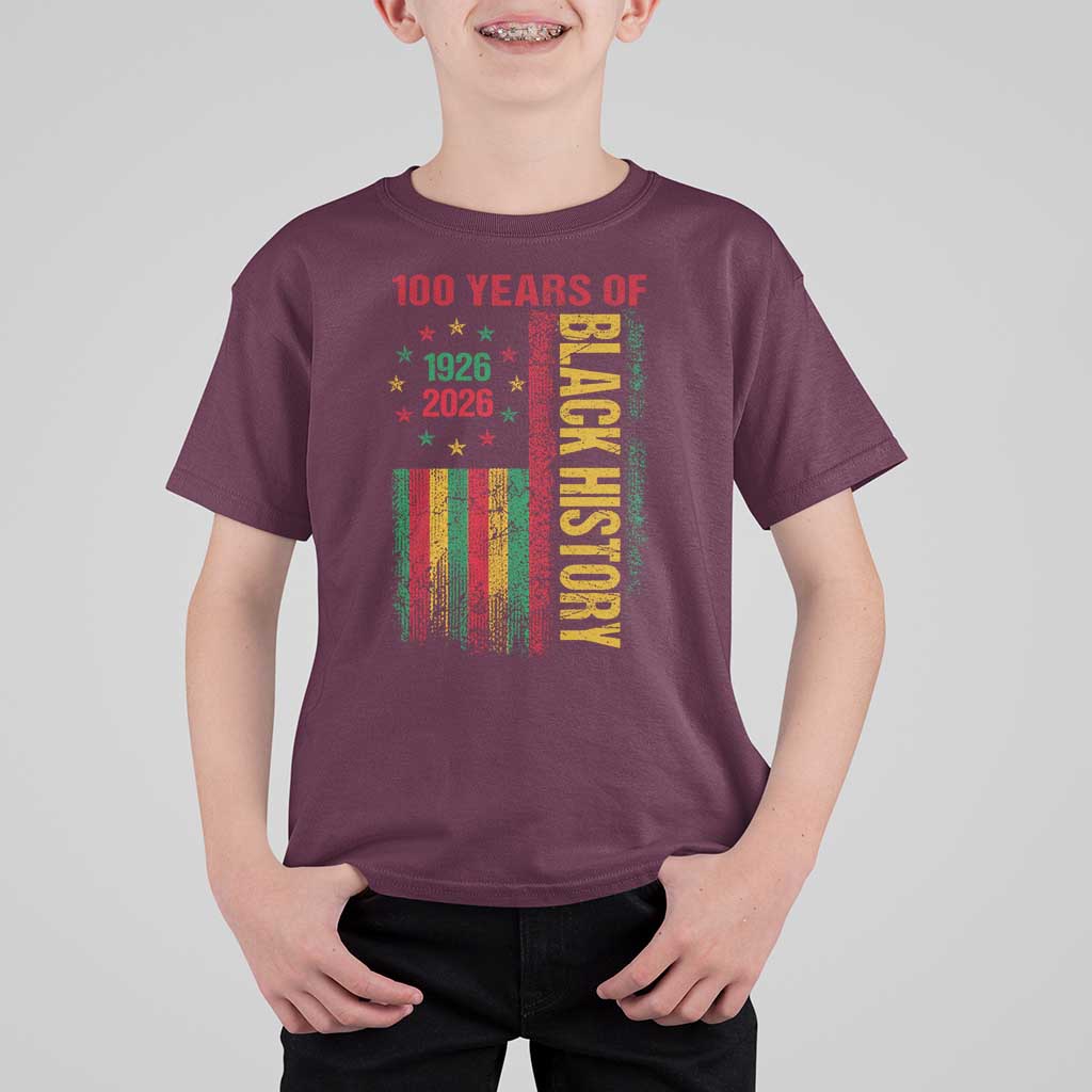 100 Years Of Black History T Shirt For Kid Centennial Milestone Vintage African American Flag