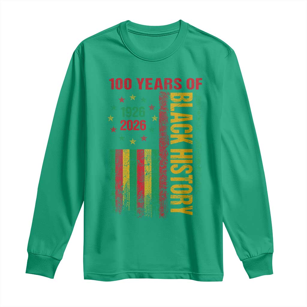 100 Years Of Black History Long Sleeve Shirt Centennial Milestone Vintage African American Flag