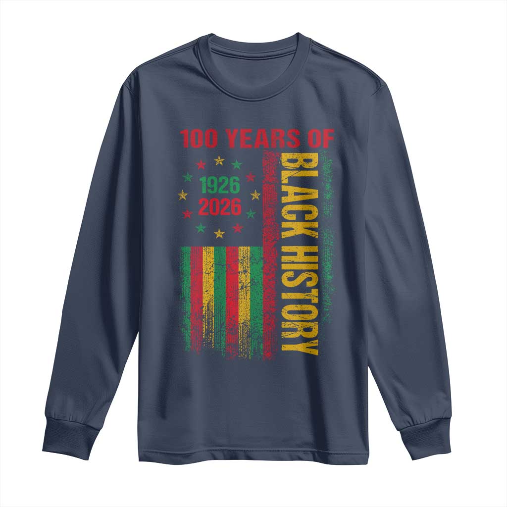 100 Years Of Black History Long Sleeve Shirt Centennial Milestone Vintage African American Flag