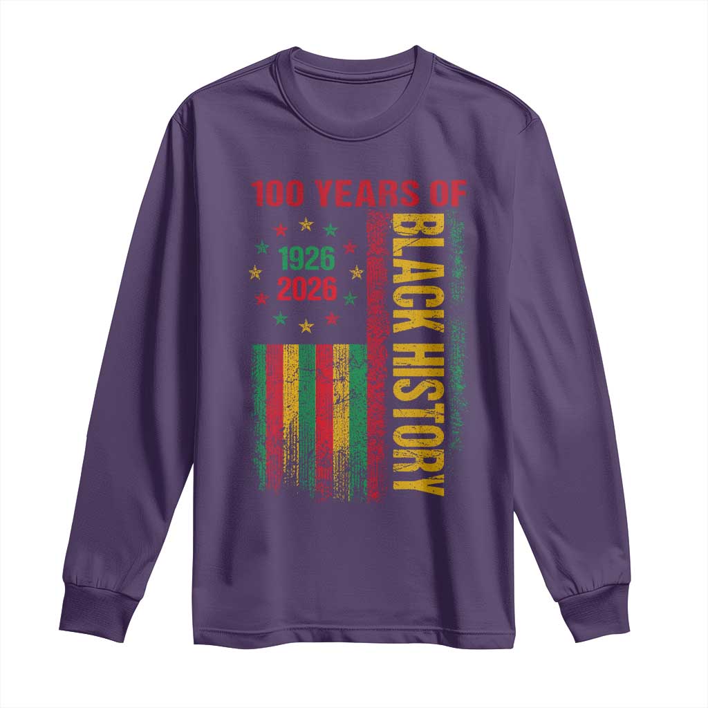 100 Years Of Black History Long Sleeve Shirt Centennial Milestone Vintage African American Flag