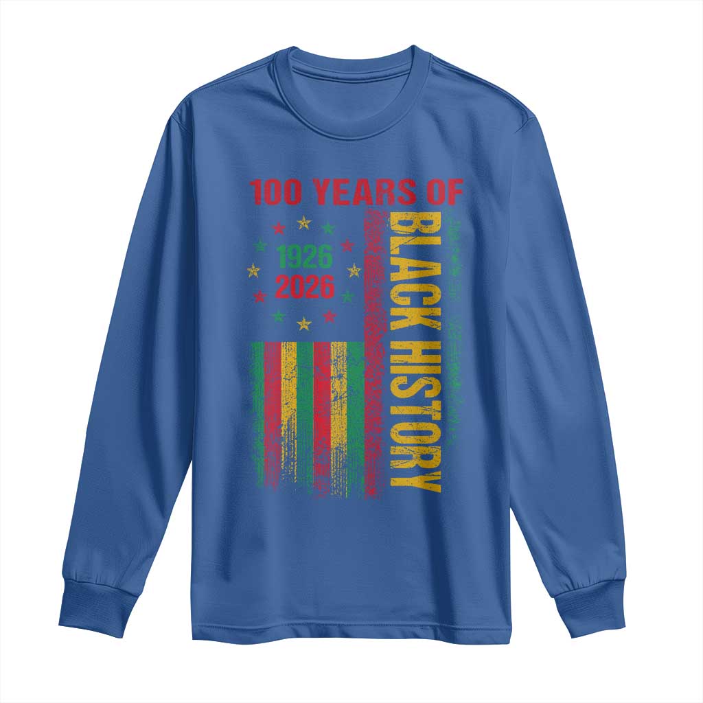 100 Years Of Black History Long Sleeve Shirt Centennial Milestone Vintage African American Flag
