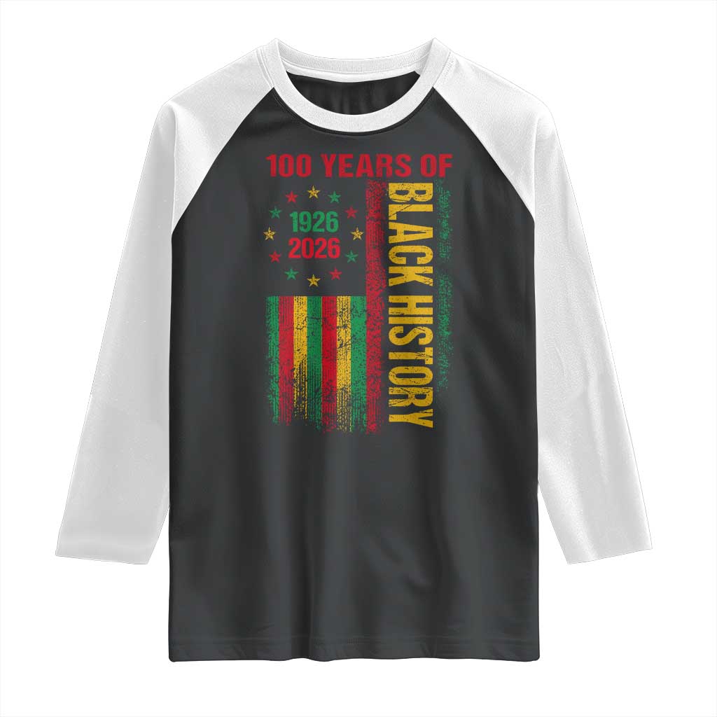 100 Years Of Black History Raglan Shirt Centennial Milestone Vintage African American Flag