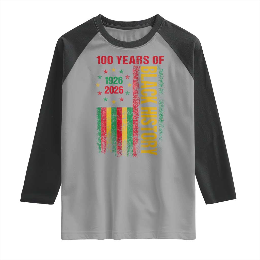 100 Years Of Black History Raglan Shirt Centennial Milestone Vintage African American Flag
