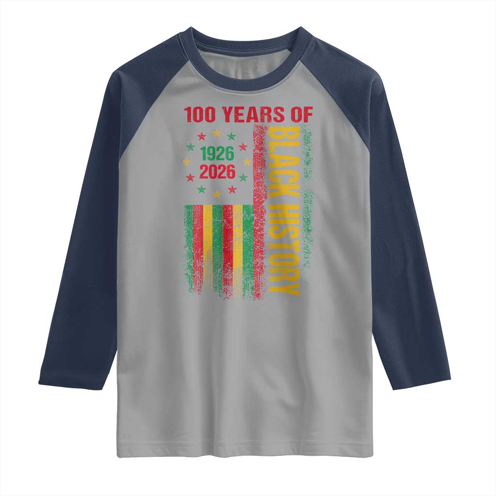 100 Years Of Black History Raglan Shirt Centennial Milestone Vintage African American Flag