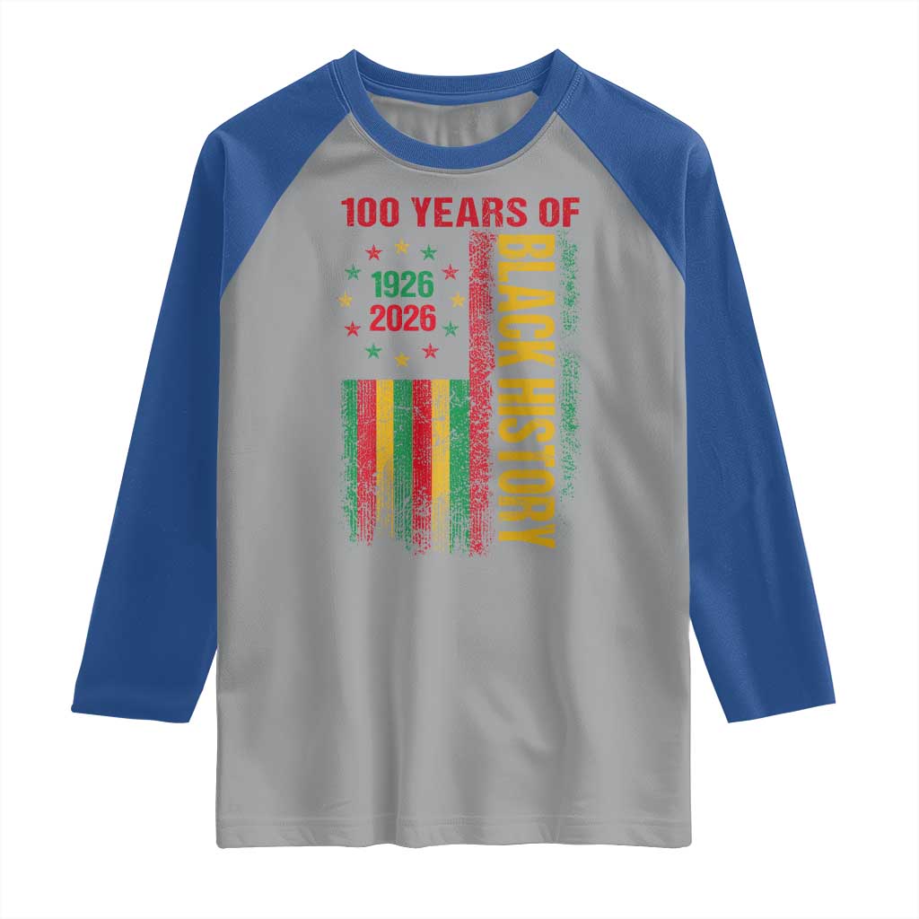 100 Years Of Black History Raglan Shirt Centennial Milestone Vintage African American Flag