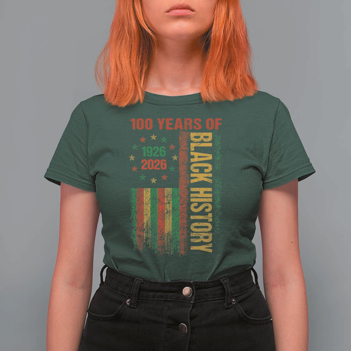 100 Years Of Black History T Shirt For Women Centennial Milestone Vintage African American Flag