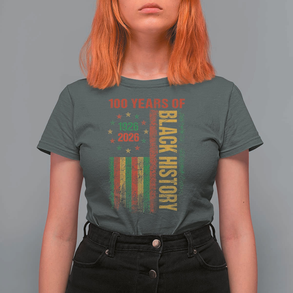 100 Years Of Black History T Shirt For Women Centennial Milestone Vintage African American Flag