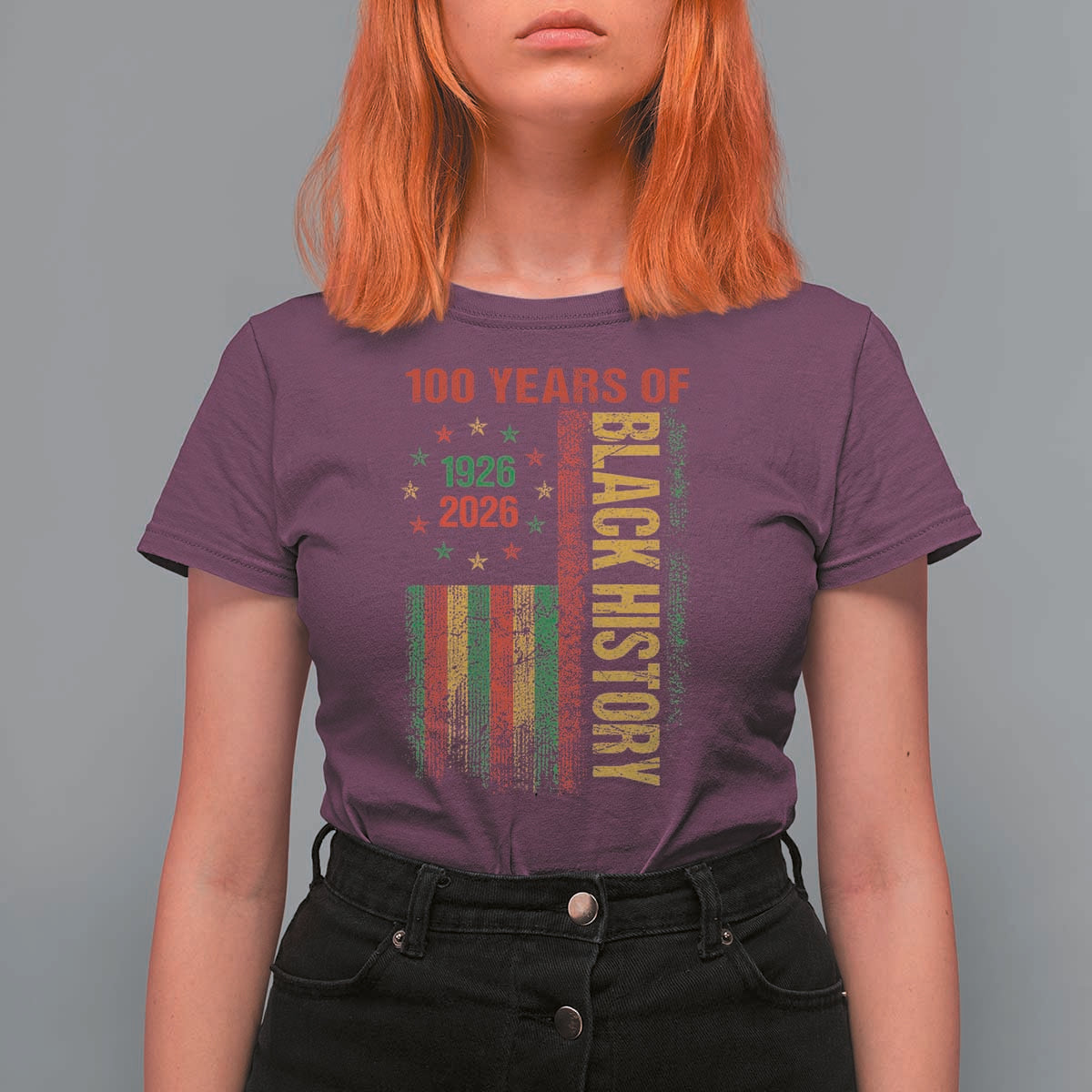 100 Years Of Black History T Shirt For Women Centennial Milestone Vintage African American Flag
