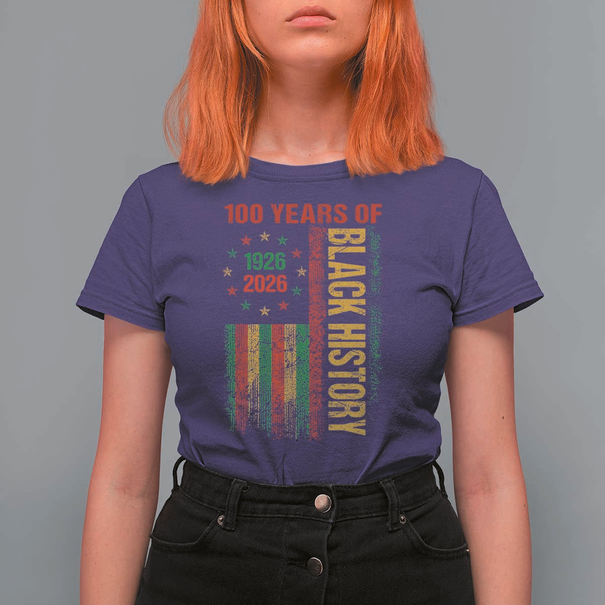 100 Years Of Black History T Shirt For Women Centennial Milestone Vintage African American Flag