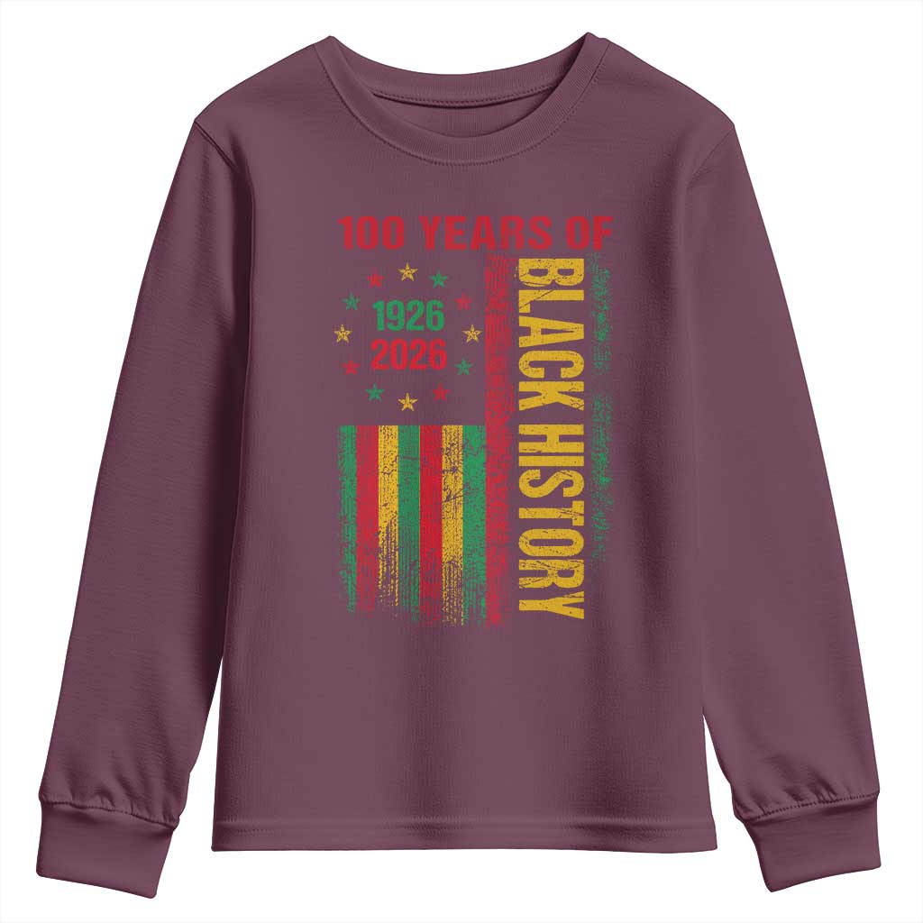 100 Years Of Black History Youth Sweatshirt Centennial Milestone Vintage African American Flag