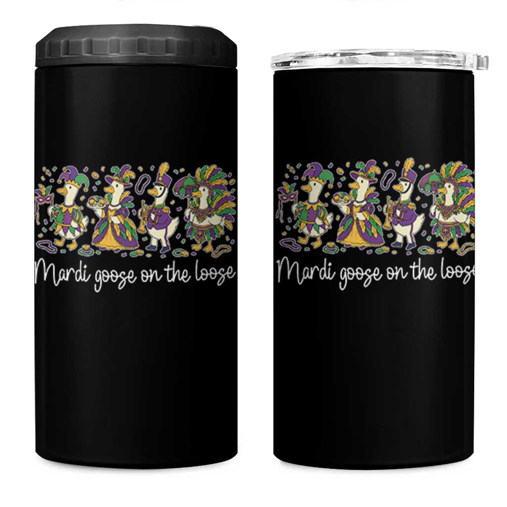 Goose Mardi Gras 4 in 1 Can Cooler Tumbler Funny Mardi Goose On The Loose New Orleans Carnival