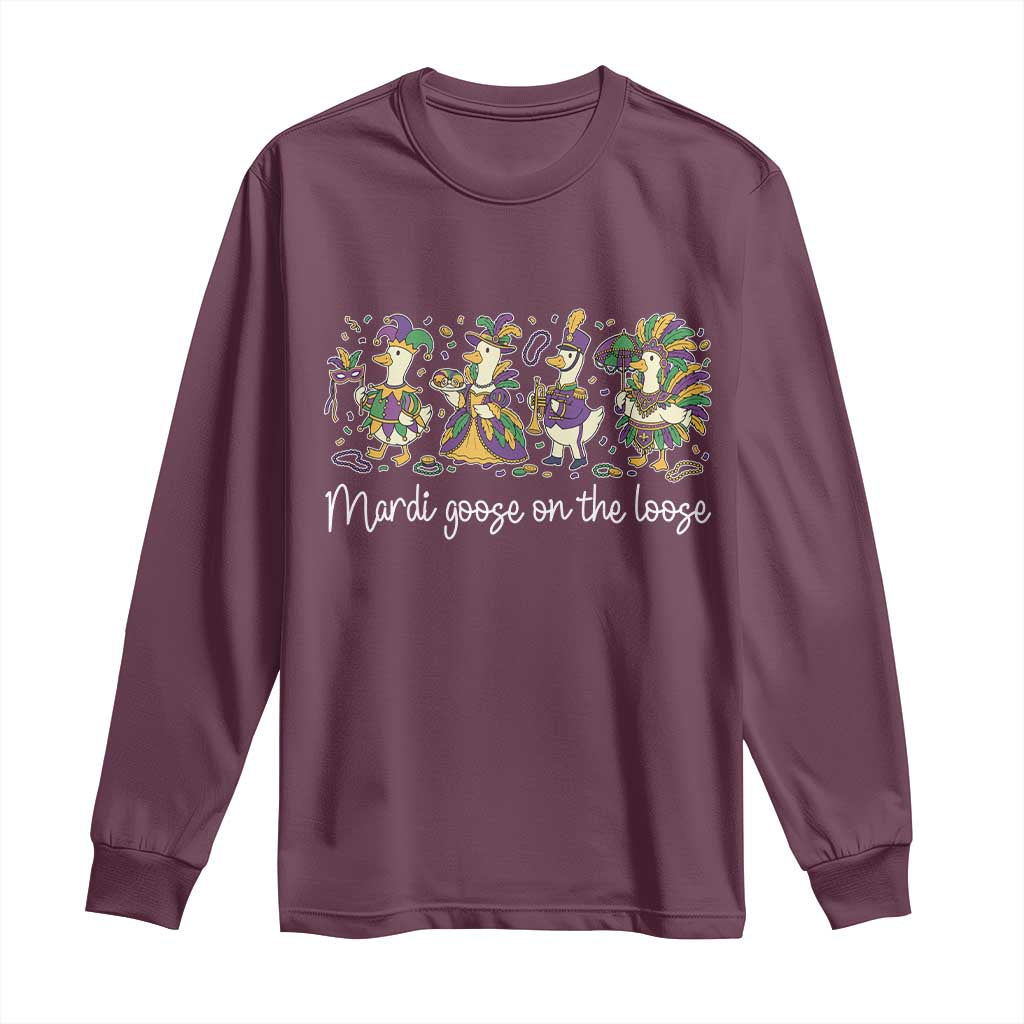 Goose Mardi Gras Long Sleeve Shirt Funny Mardi Goose On The Loose New Orleans Carnival