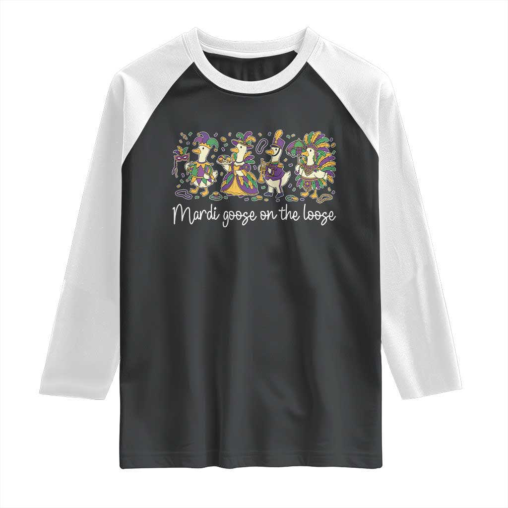 Goose Mardi Gras Raglan Shirt Funny Mardi Goose On The Loose New Orleans Carnival
