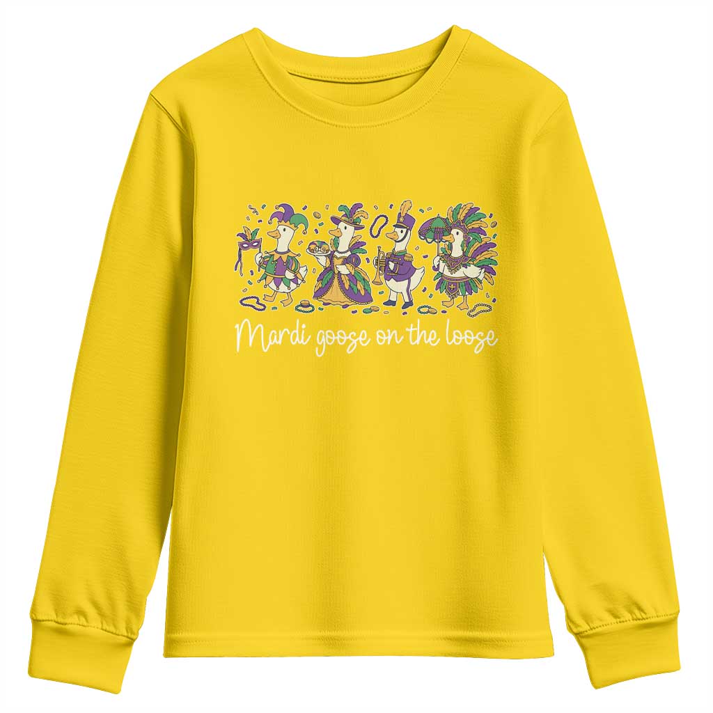 Goose Mardi Gras Youth Sweatshirt Funny Mardi Goose On The Loose New Orleans Carnival