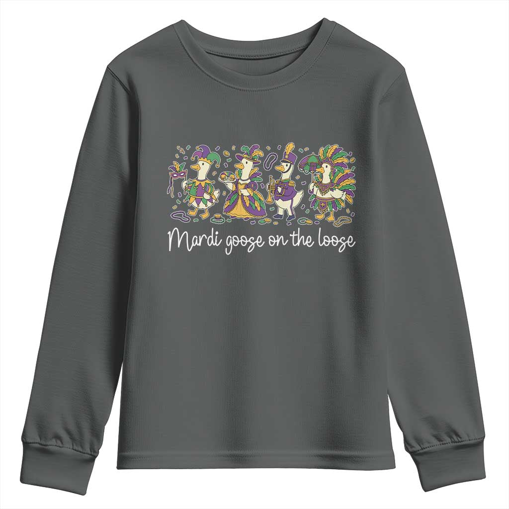 Goose Mardi Gras Youth Sweatshirt Funny Mardi Goose On The Loose New Orleans Carnival