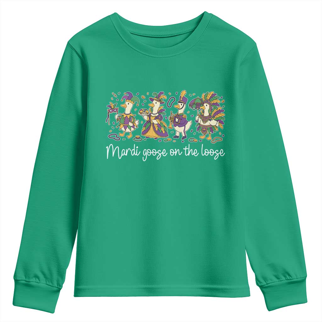 Goose Mardi Gras Youth Sweatshirt Funny Mardi Goose On The Loose New Orleans Carnival