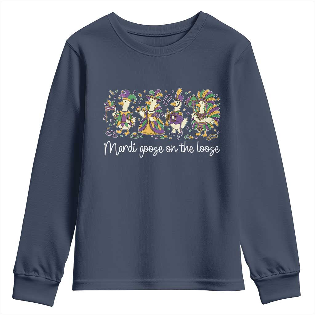 Goose Mardi Gras Youth Sweatshirt Funny Mardi Goose On The Loose New Orleans Carnival