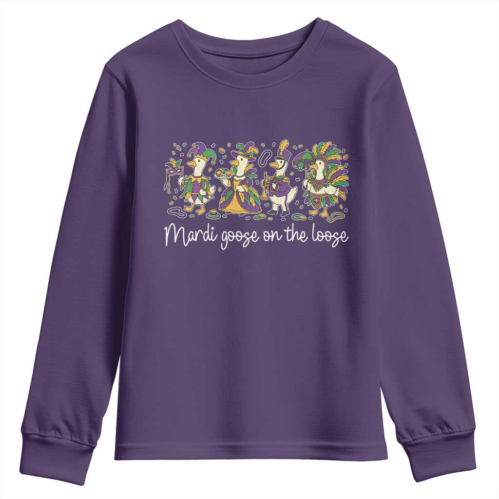 Goose Mardi Gras Youth Sweatshirt Funny Mardi Goose On The Loose New Orleans Carnival