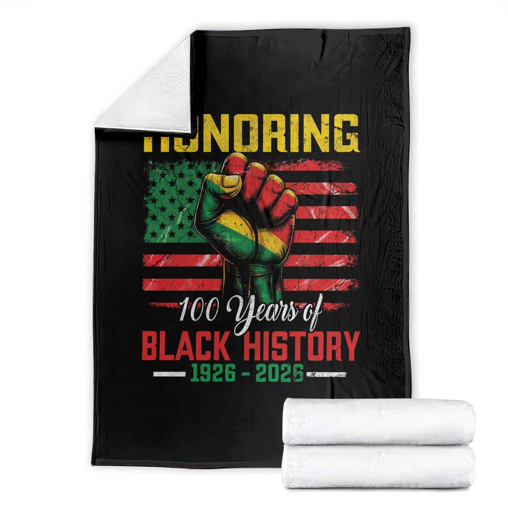 Honoring 100 Years Of Black History Throw Blanket Hand Fist Vintage American Flag