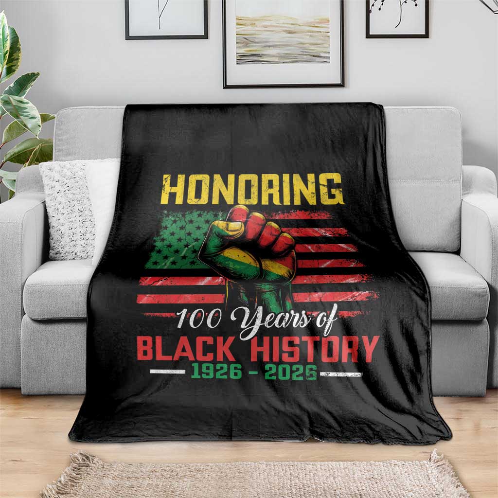 Honoring 100 Years Of Black History Throw Blanket Hand Fist Vintage American Flag