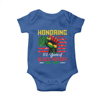Honoring 100 Years Of Black History Baby Onesie Hand Fist Vintage American Flag