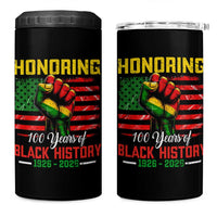Honoring 100 Years Of Black History 4 in 1 Can Cooler Tumbler Hand Fist Vintage American Flag