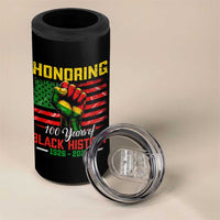Honoring 100 Years Of Black History 4 in 1 Can Cooler Tumbler Hand Fist Vintage American Flag