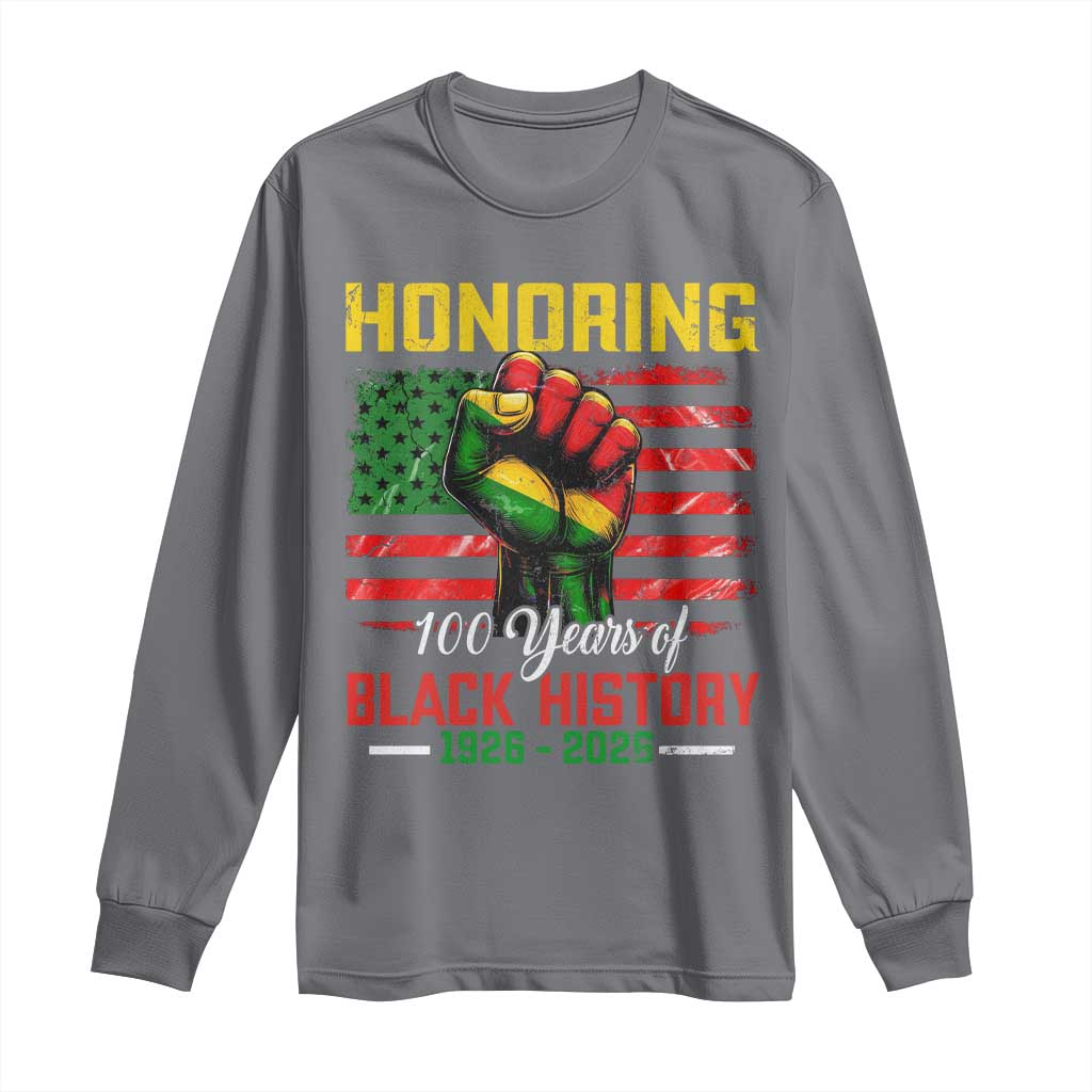 Honoring 100 Years Of Black History Long Sleeve Shirt Hand Fist Vintage American Flag