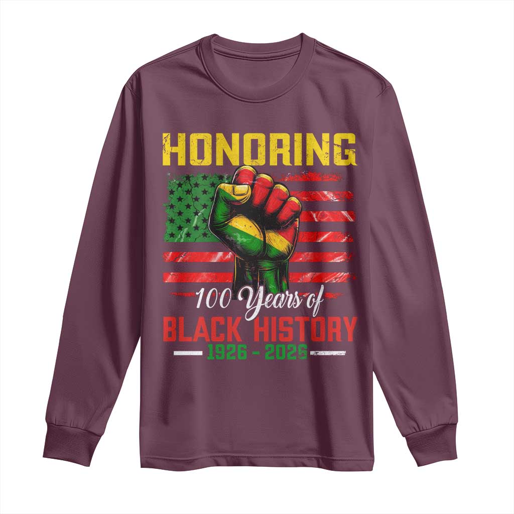 Honoring 100 Years Of Black History Long Sleeve Shirt Hand Fist Vintage American Flag