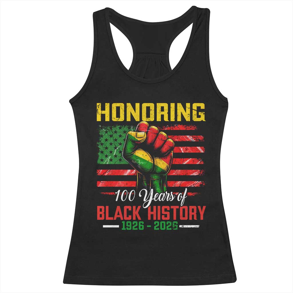 Honoring 100 Years Of Black History Racerback Tank Top Hand Fist Vintage American Flag
