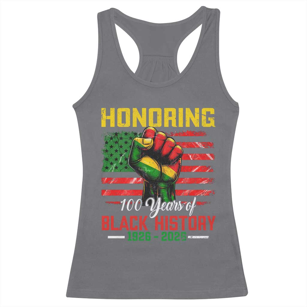 Honoring 100 Years Of Black History Racerback Tank Top Hand Fist Vintage American Flag