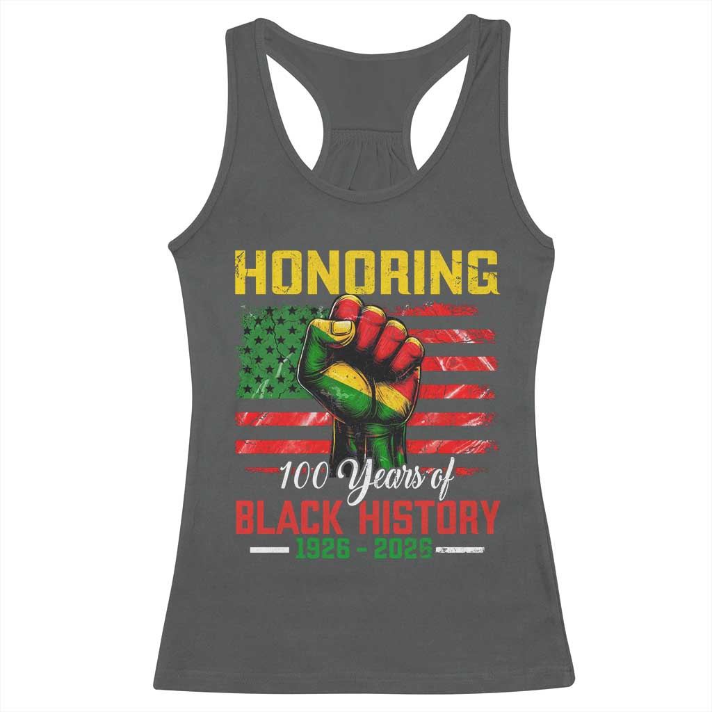 Honoring 100 Years Of Black History Racerback Tank Top Hand Fist Vintage American Flag