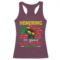 Honoring 100 Years Of Black History Racerback Tank Top Hand Fist Vintage American Flag