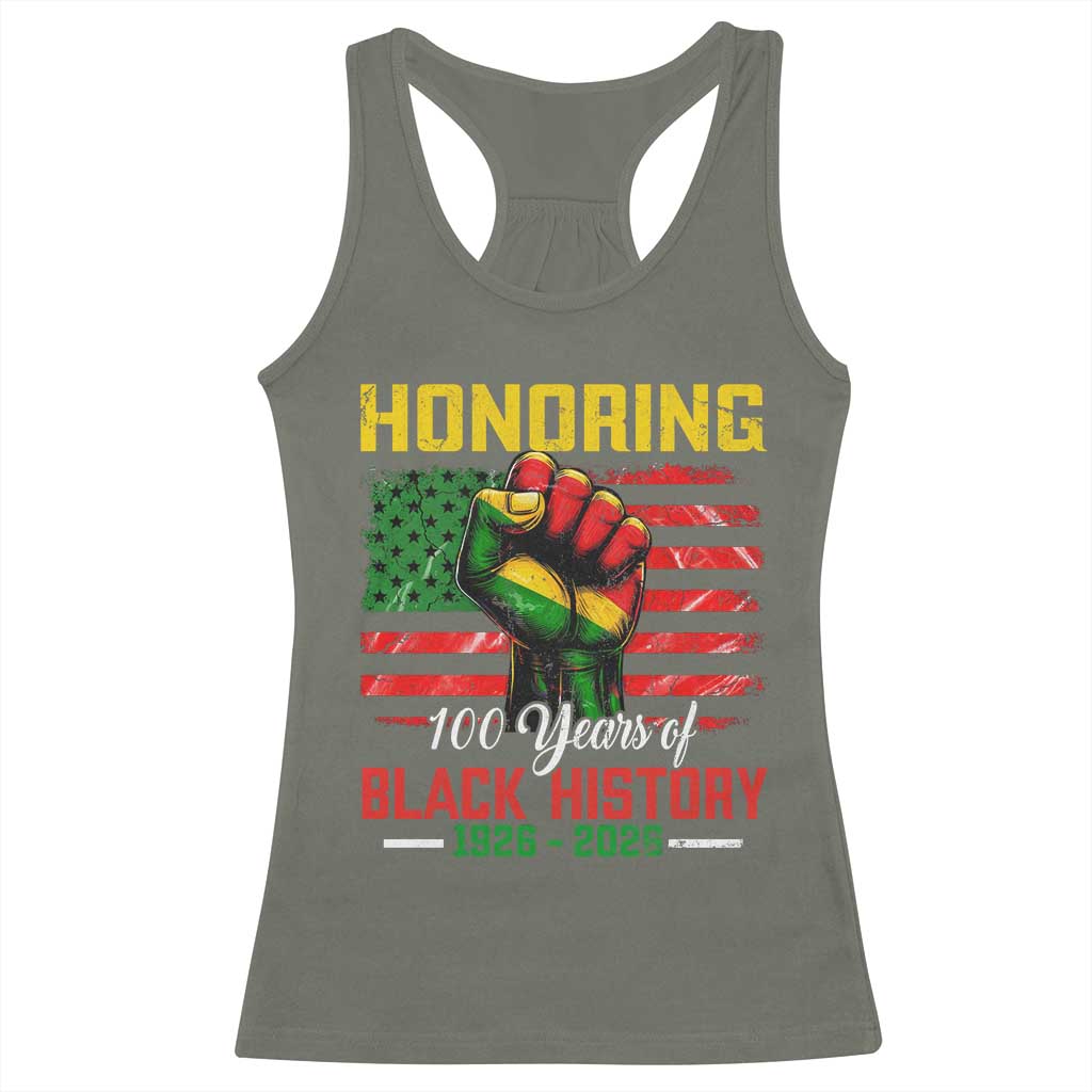 Honoring 100 Years Of Black History Racerback Tank Top Hand Fist Vintage American Flag