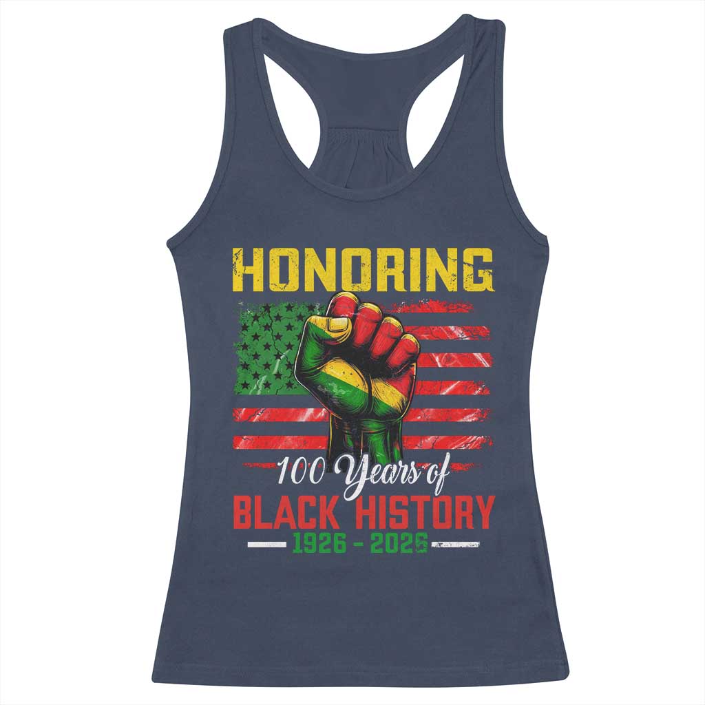 Honoring 100 Years Of Black History Racerback Tank Top Hand Fist Vintage American Flag