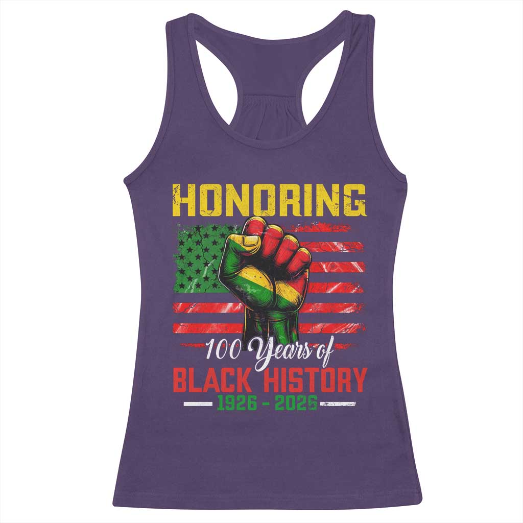 Honoring 100 Years Of Black History Racerback Tank Top Hand Fist Vintage American Flag