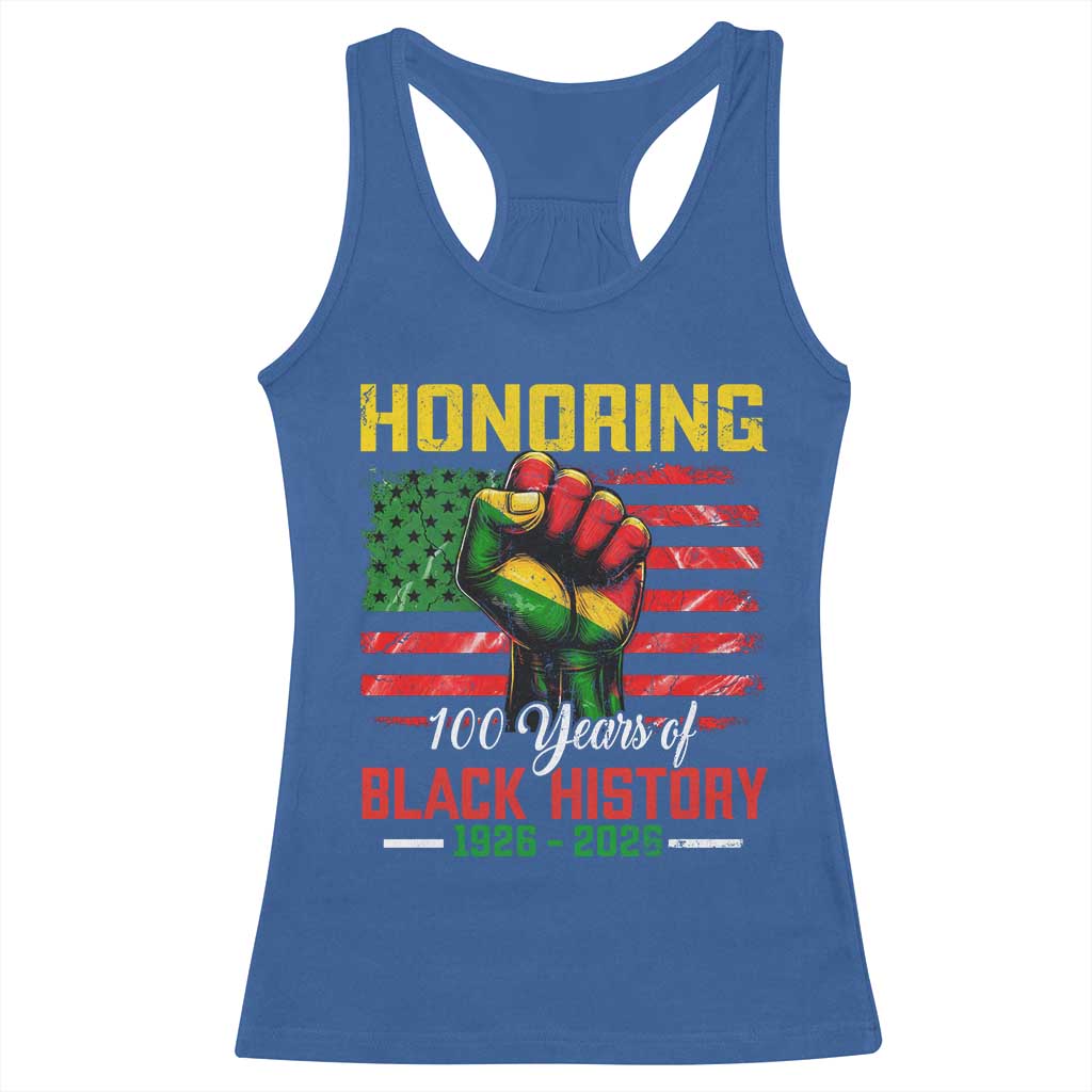 Honoring 100 Years Of Black History Racerback Tank Top Hand Fist Vintage American Flag