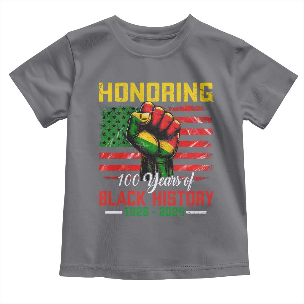 Honoring 100 Years Of Black History Toddler T Shirt Hand Fist Vintage American Flag