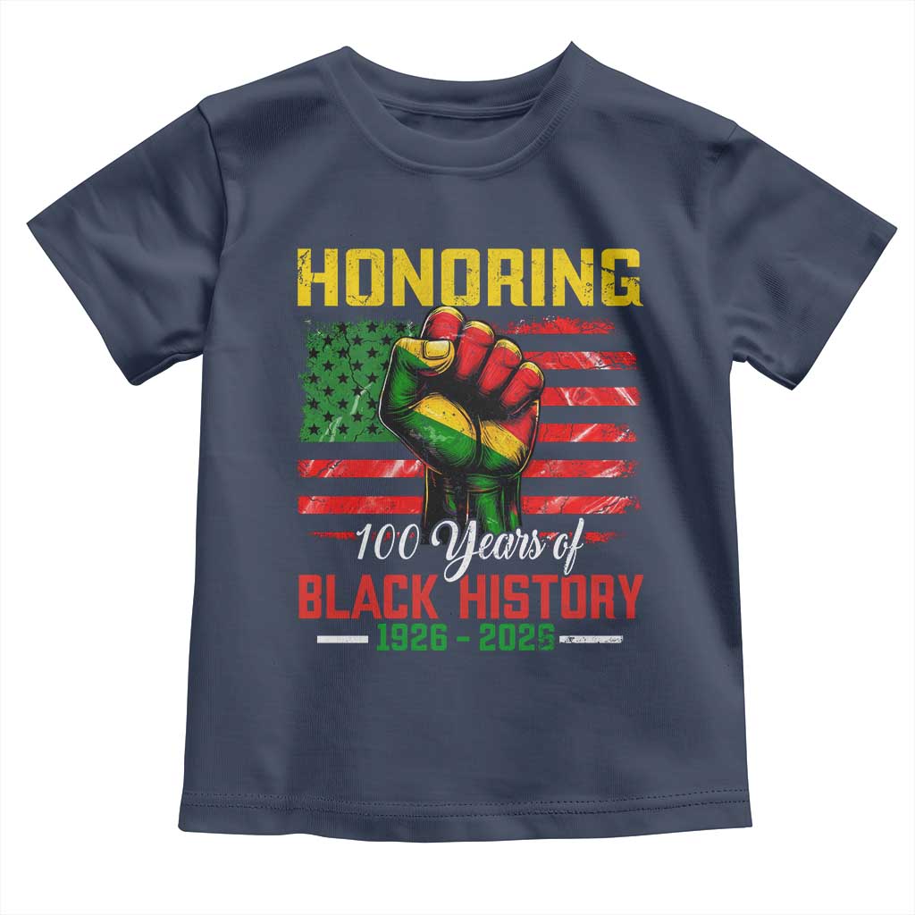 Honoring 100 Years Of Black History Toddler T Shirt Hand Fist Vintage American Flag