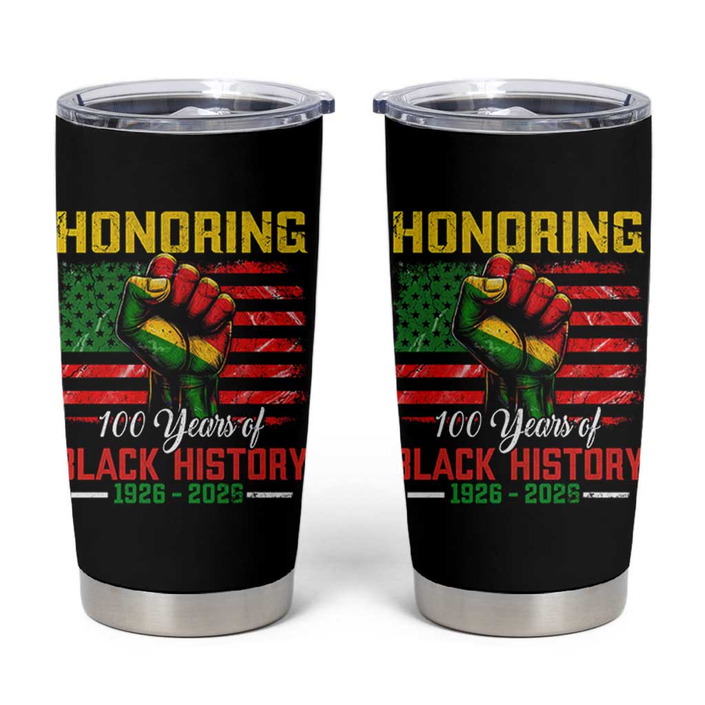 Honoring 100 Years Of Black History Tumbler Cup Hand Fist Vintage American Flag
