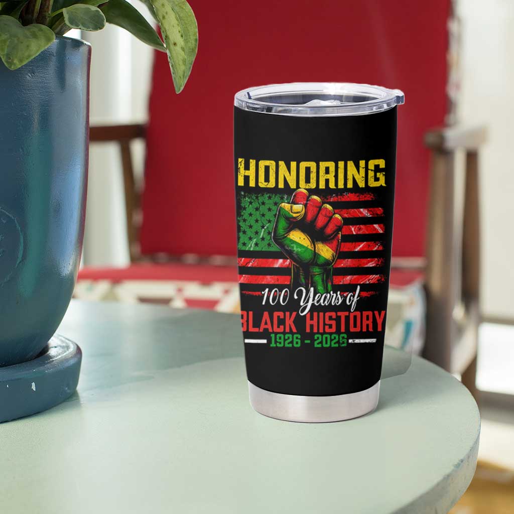 Honoring 100 Years Of Black History Tumbler Cup Hand Fist Vintage American Flag