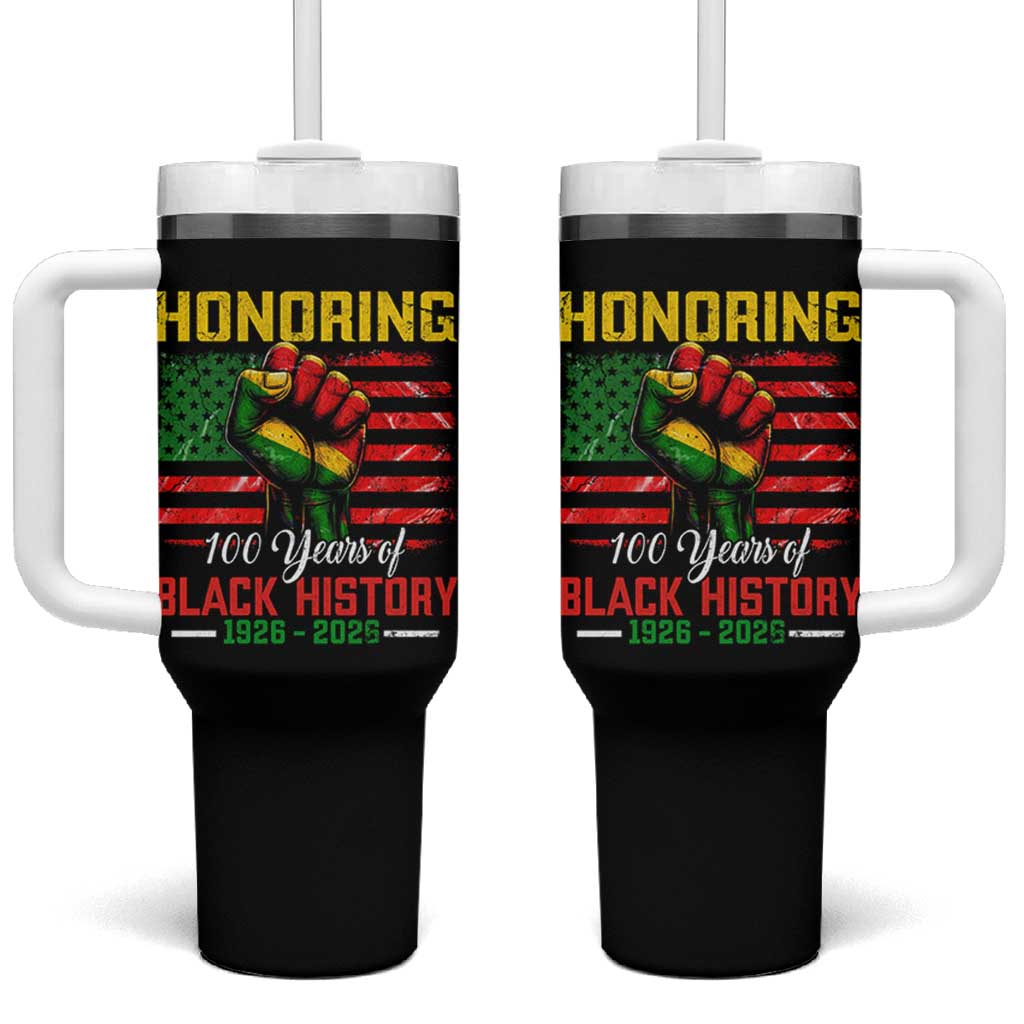 Honoring 100 Years Of Black History Tumbler With Handle Hand Fist Vintage American Flag
