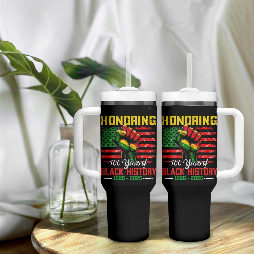 Honoring 100 Years Of Black History Tumbler With Handle Hand Fist Vintage American Flag