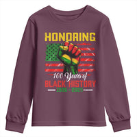 Honoring 100 Years Of Black History Youth Sweatshirt Hand Fist Vintage American Flag