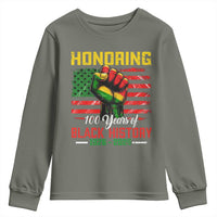 Honoring 100 Years Of Black History Youth Sweatshirt Hand Fist Vintage American Flag