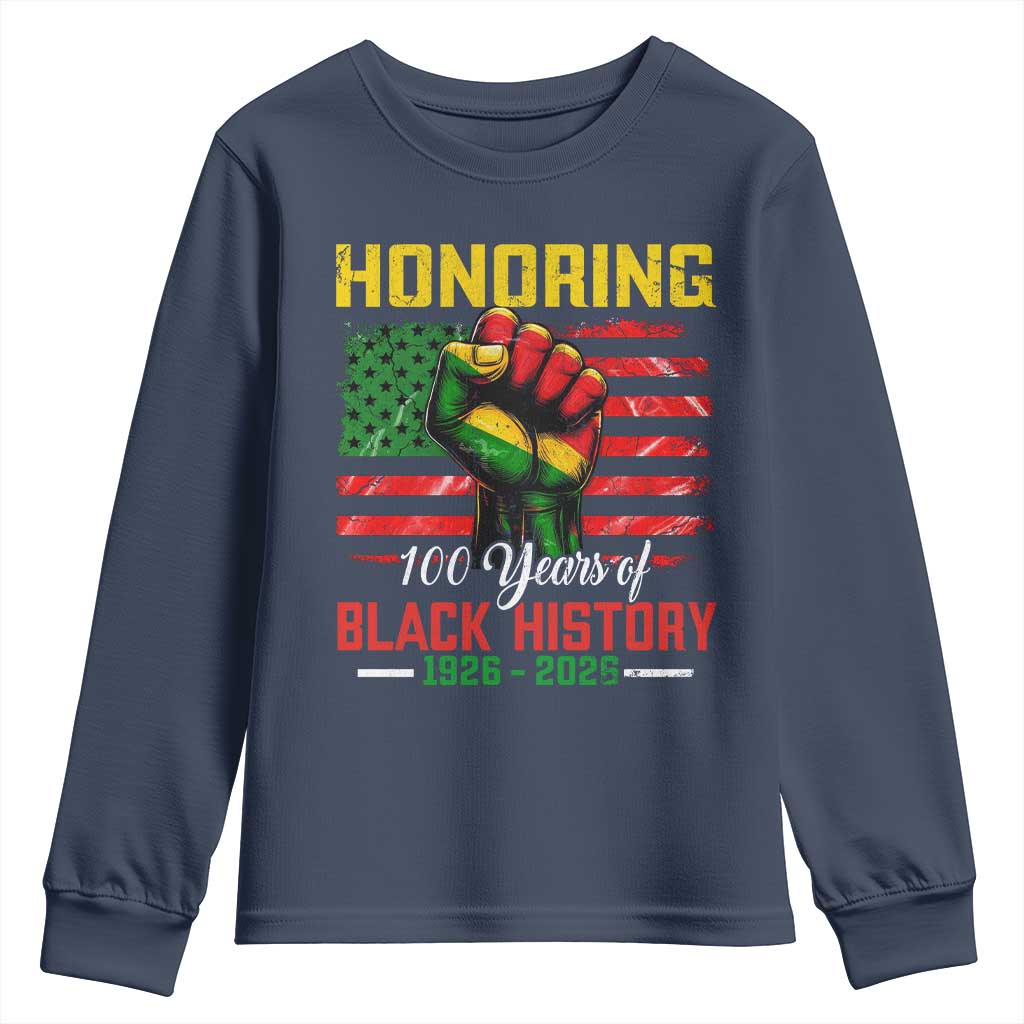 Honoring 100 Years Of Black History Youth Sweatshirt Hand Fist Vintage American Flag