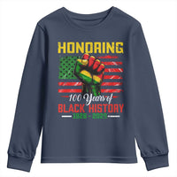 Honoring 100 Years Of Black History Youth Sweatshirt Hand Fist Vintage American Flag