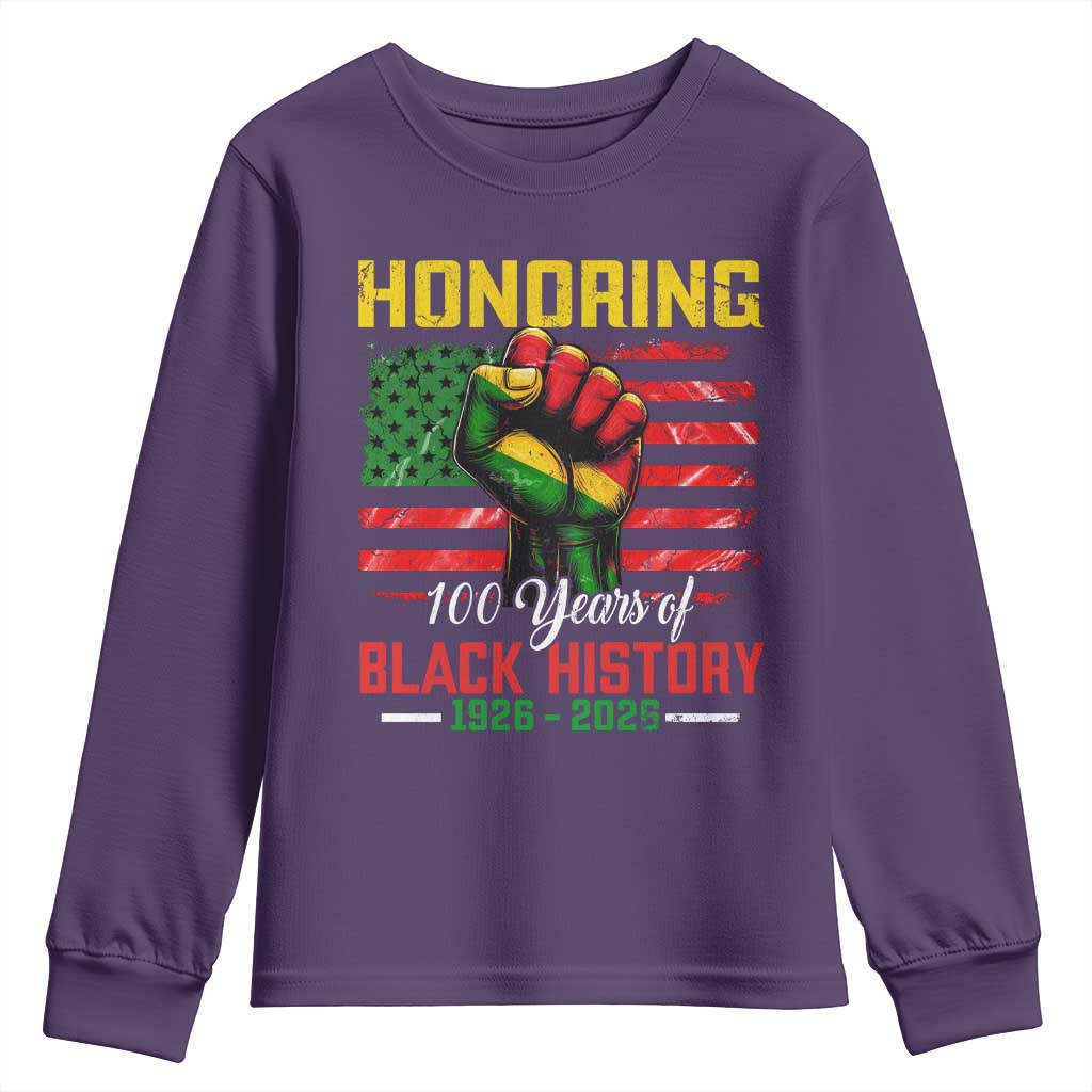 Honoring 100 Years Of Black History Youth Sweatshirt Hand Fist Vintage American Flag