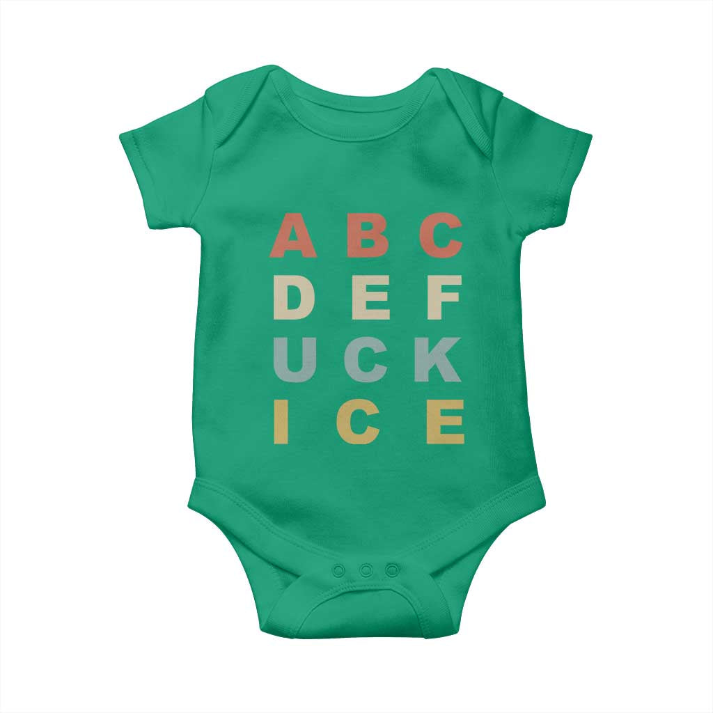 Funny Fuck Ice Protest Resistance Baby Onesie Political Retro Alphabet Graphic
