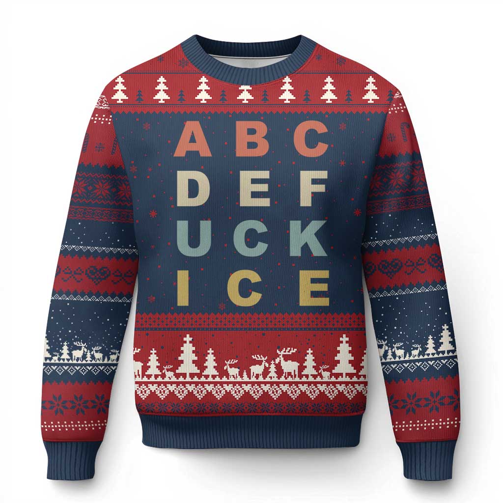 Funny Fuck Ice Protest Resistance Ugly Christmas Sweater Political Retro Alphabet Graphic